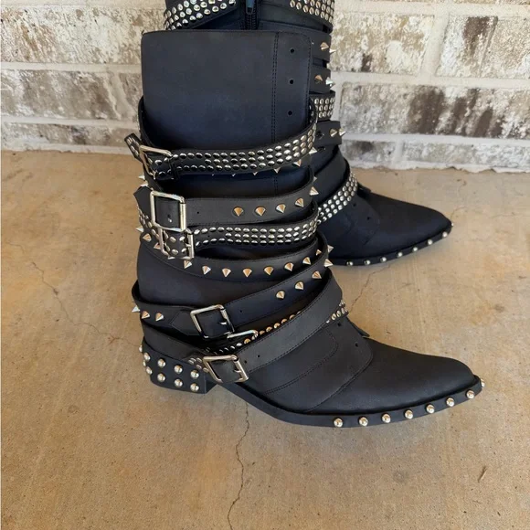 Jeffrey Campbell Free People Sz 12 Black Studded Draco Stud Boots New - Picture 6 of 15